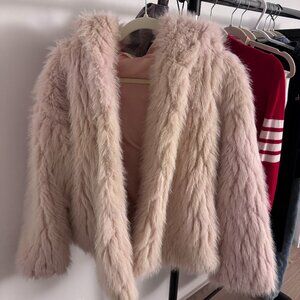 Pink Oversized rabbit fur coat